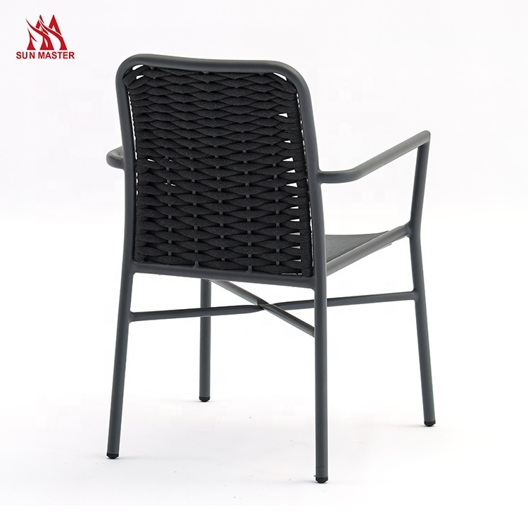 Modern Patio Furniture Garden Rope Chair Black Aluminum Restaurant Cafe Hotel Bistro Bar Stackable Outdoor Dining Terrace Chairs