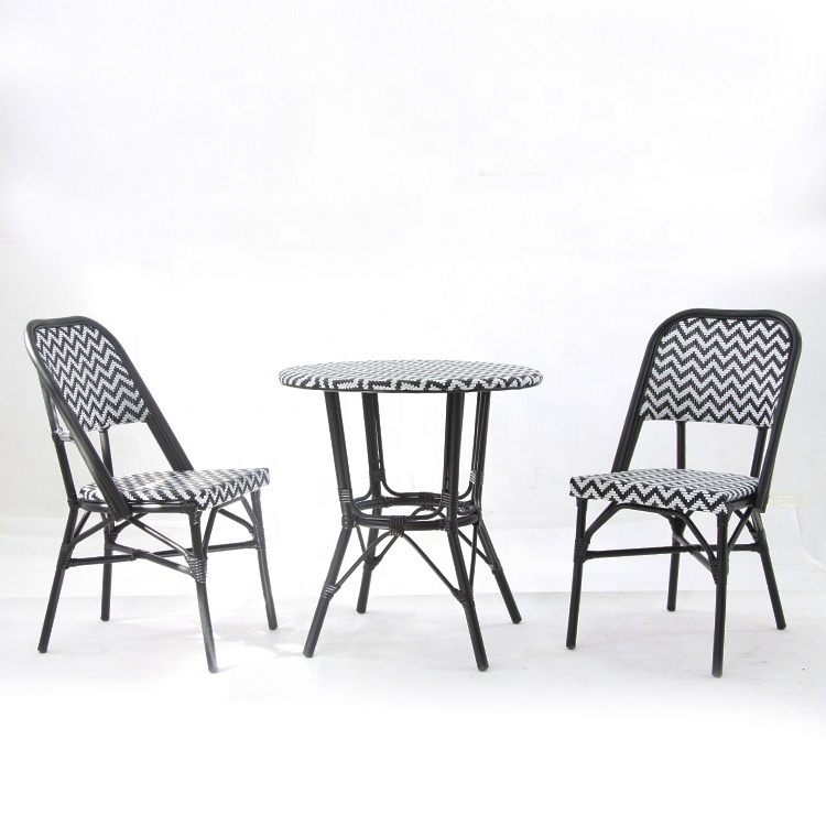 Factory Price 3 PCE Table And Bistro Chair Patio Furniture Outdoor Restaurant Hotel Garden Cafe Dining Aluminum Bamboo Sets