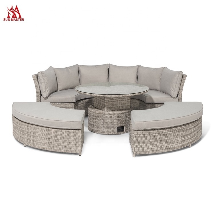 Patio Furniture Round Rattan Beach Chaise Sun Lounge Chair Outdoor With Canopy Swimming Pool Hotel Garden Sectional Day Bed