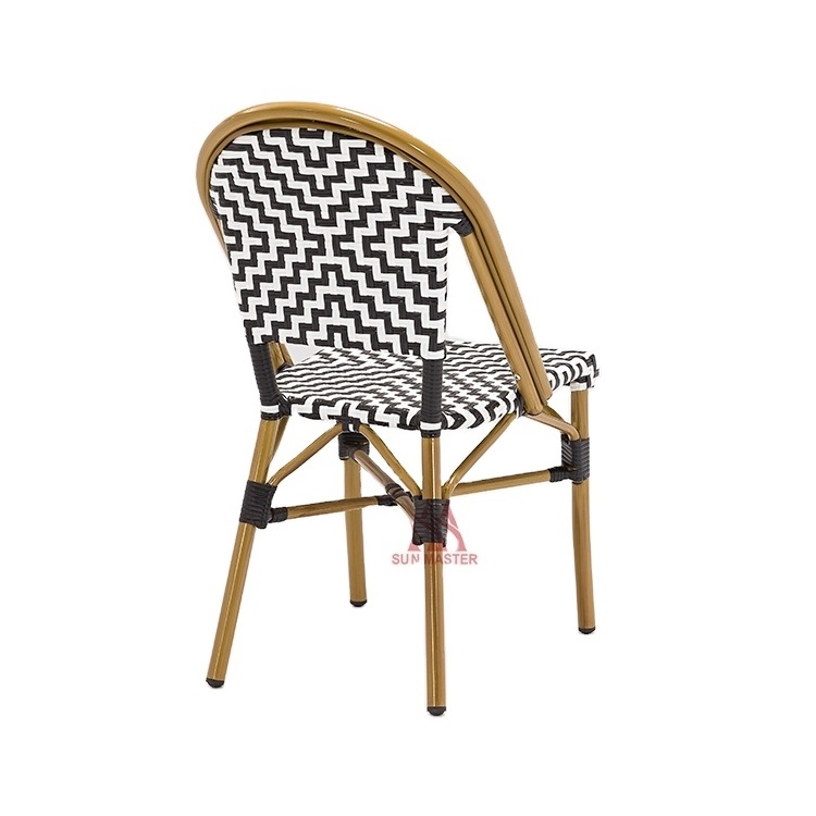 Wicker Rattan Furniture Manufacturers Outdoor French Bistro Black Rattan Side Chair Cafe Garden Patio Terrace Stacking Chairs