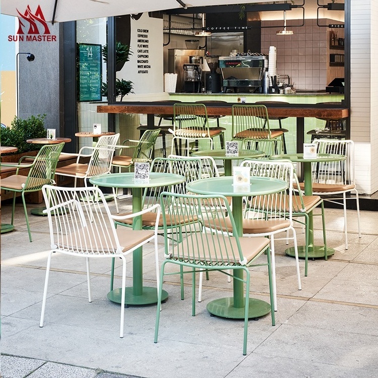 Outdoor Commercial Cafe Furniture Metal Dining Bistro Chairs Tables Restaurant Hotel industrial Iron Wire Garden Stacking Chair