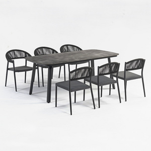 Webbing Outdoor Dining Set Patio Garden Furniture 4-6 Seat Rope Rattan Wicker Aluminum Restaurant Hotel Bistro Chairs And Table