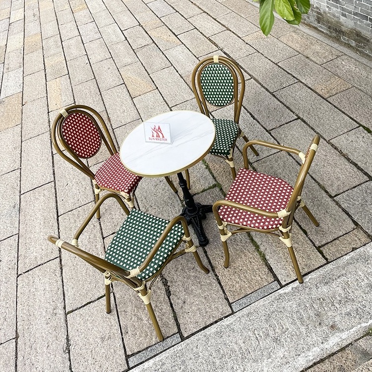 Modern Outdoor Furniture Restaurant Cafe Dining Chairs Garden Aluminum Rattan Wicker Patio French Bistro Chairs And Table Set