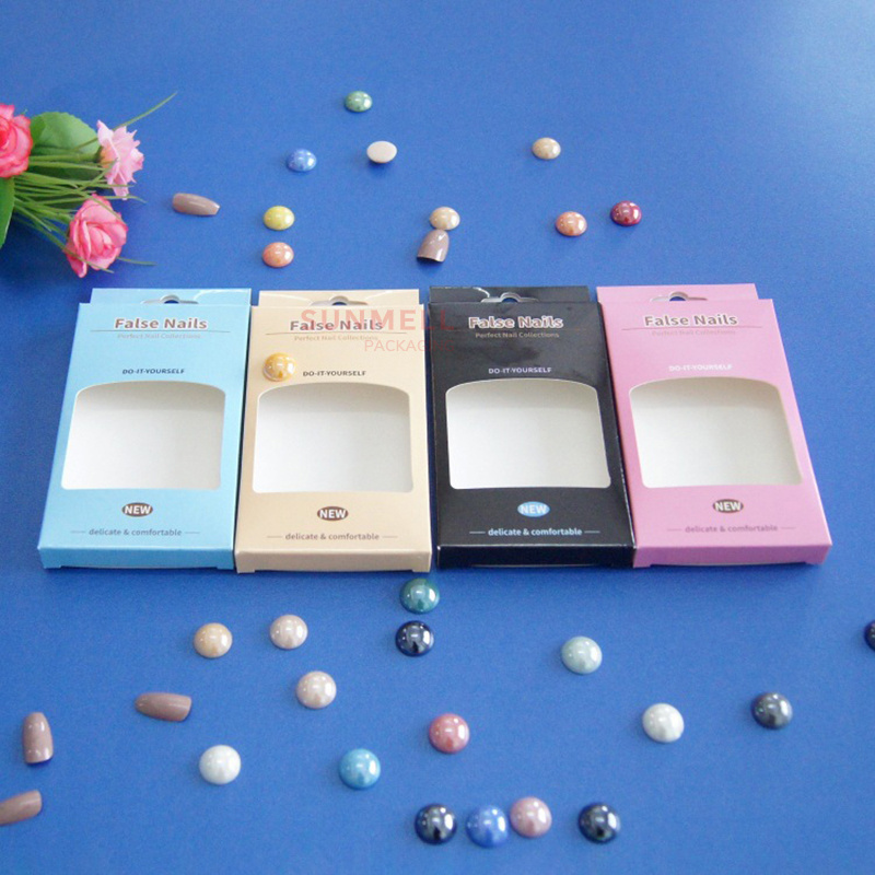 Factory Direct Sales Wear Nail Patch Pink Hanging Carton Gift Press On Nails Packaging Box Custom Logo With Plastic Tray