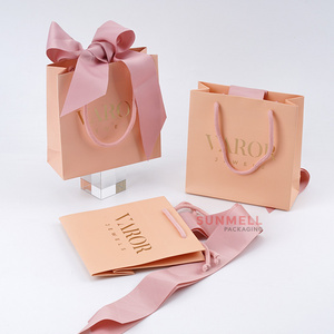 Mini Valentines Day Gift Bags With Ribbon Luxury Hot Foil Cosmetic Jewelry Pink Paper Shopping Gift Bag With Logo