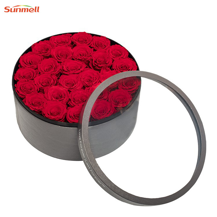 Custom Cardboard Round Cylinder Flower Packaging Gift Box With Big Transparent PVC Window Cover