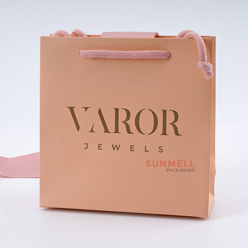 Mini Valentines Day Gift Bags With Ribbon Luxury Hot Foil Cosmetic Jewelry Pink Paper Shopping Gift Bag With Logo