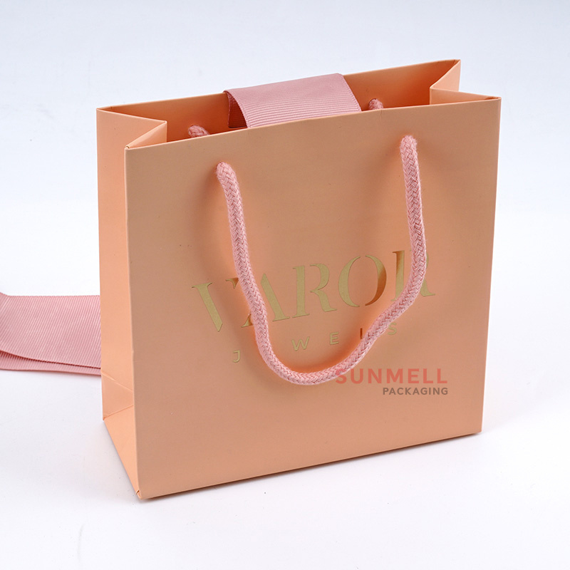 Mini Valentines Day Gift Bags With Ribbon Luxury Hot Foil Cosmetic Jewelry Pink Paper Shopping Gift Bag With Logo