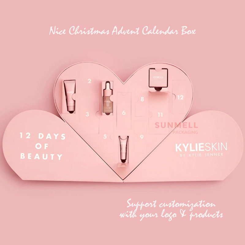 custom 12 days pink empty christmas skin care heart shape makeup beauty ramadan advent calendar gift box