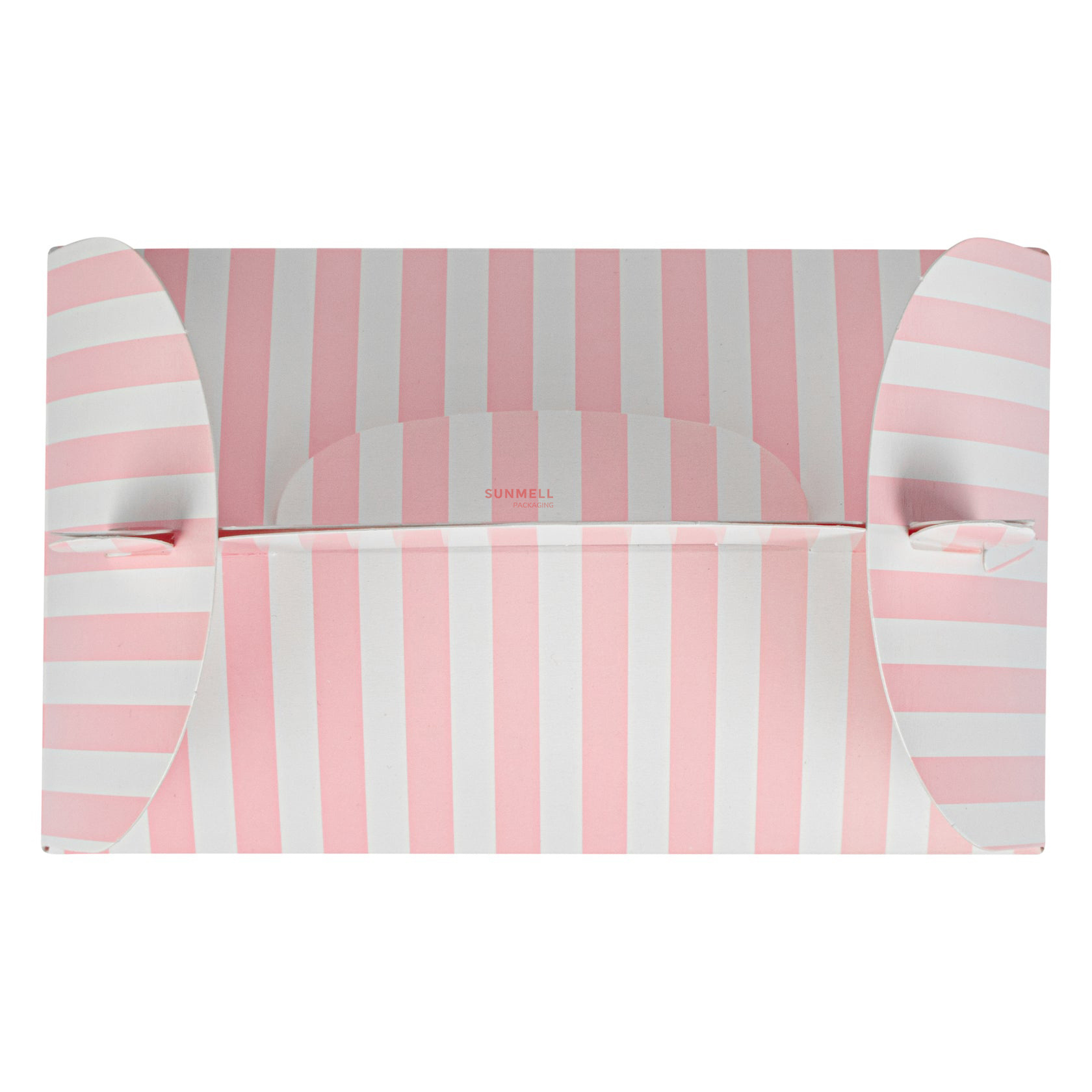 Custom Printed Clear Large White Pink Stripe Gable Boxes With Window Handles