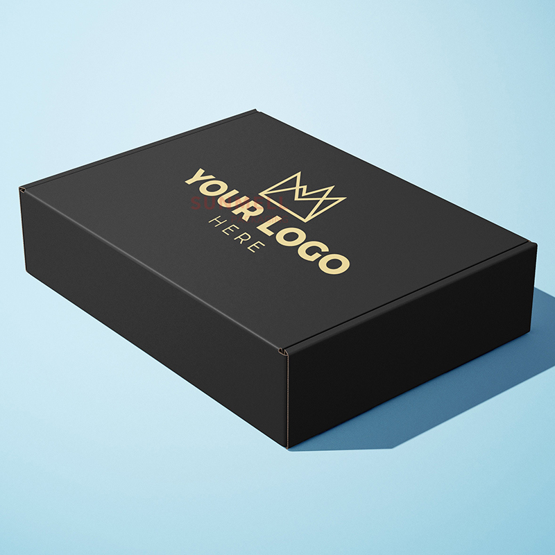 Free Design 12X9X4 Black Corrugated E-Commerce Box Custom Logo Cardboard Cartons Shipping Mailer Box For Clothes