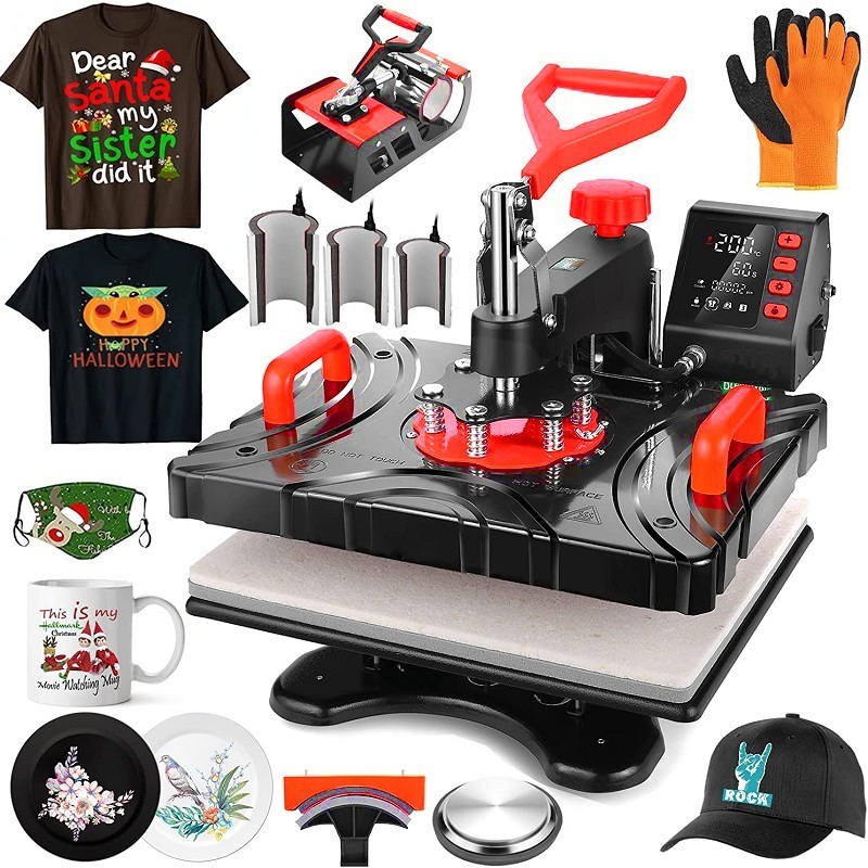 FREESUB Upgrade 8 in 1 Combo Heat press machine T shirt mug hat plate logo printing machines for small businesses