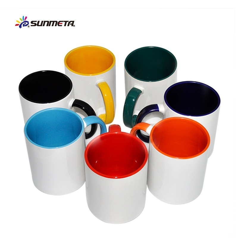 Sunmeta two tone mug ceramic cups 11oz handle solid color inside coffee mugs for sublimation printing