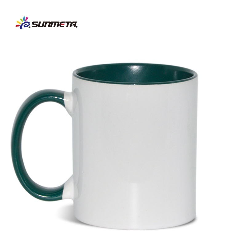 Sunmeta two tone mug ceramic cups 11oz handle solid color inside coffee mugs for sublimation printing