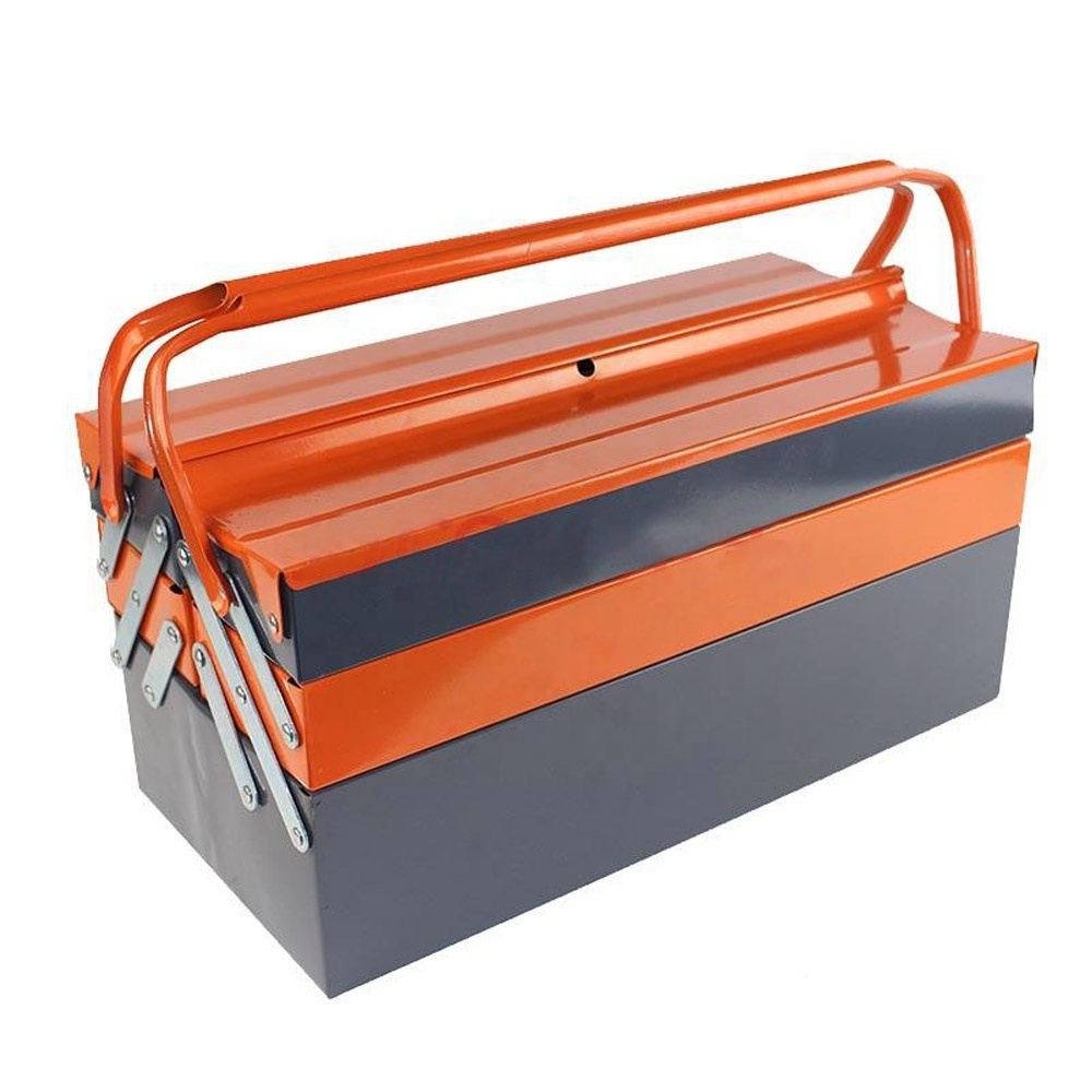 Portable Tool Box, Multi-Function Thick Mental Tool Storage Box with Organizer Tray, Folding Double Clamshell Tools Container