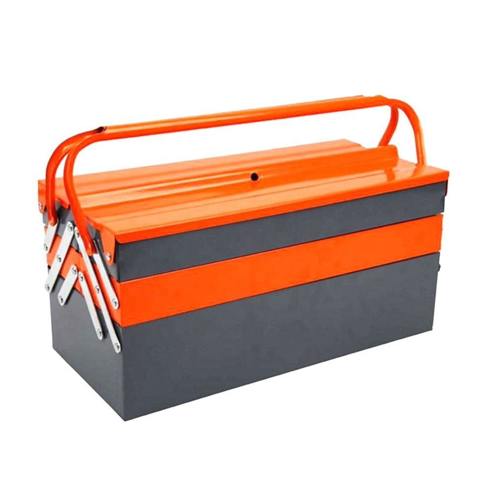 Portable Tool Box, Multi-Function Thick Mental Tool Storage Box with Organizer Tray, Folding Double Clamshell Tools Container