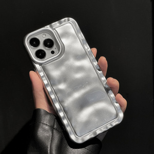 Material design anti drop phone case for iPhone 15 Pro Max 14 13 12 11 popular lace pleated wrinkle matte silver phone case