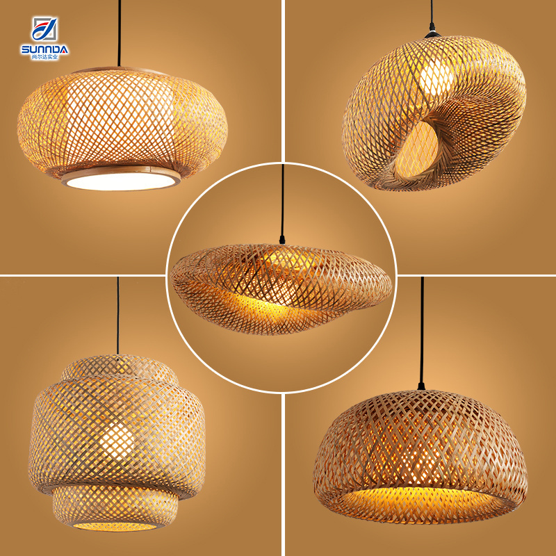 Creative art design rattan handmade pendant lamp Bamboo Wicker lantern Hanging bamboo decorative light for house villa