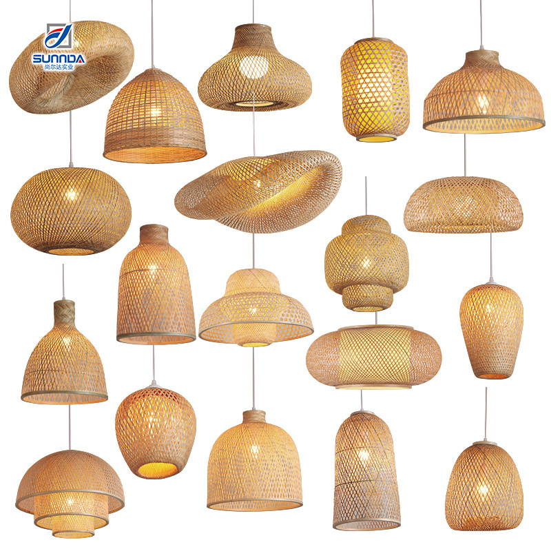 Creative art design rattan handmade pendant lamp Bamboo Wicker lantern Hanging bamboo decorative light for house villa