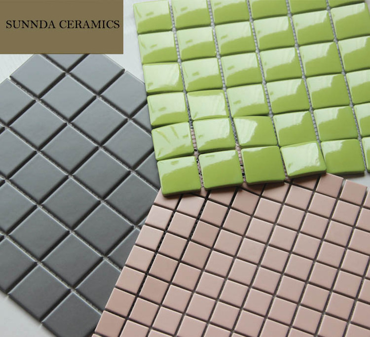 Glazed Square Ceramic Mosaic Tile 4mm 6mm 8mm Thickness Blue White Yellow  Mosaic Tile