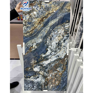 Marble Look Home Decoration Glossy Wall Tiles Golden Blue Glazed Polished Porcelain Tile for Floor