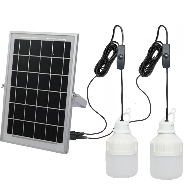 LED Indoor Solar house Light solar shed camping light with two bulb 6W