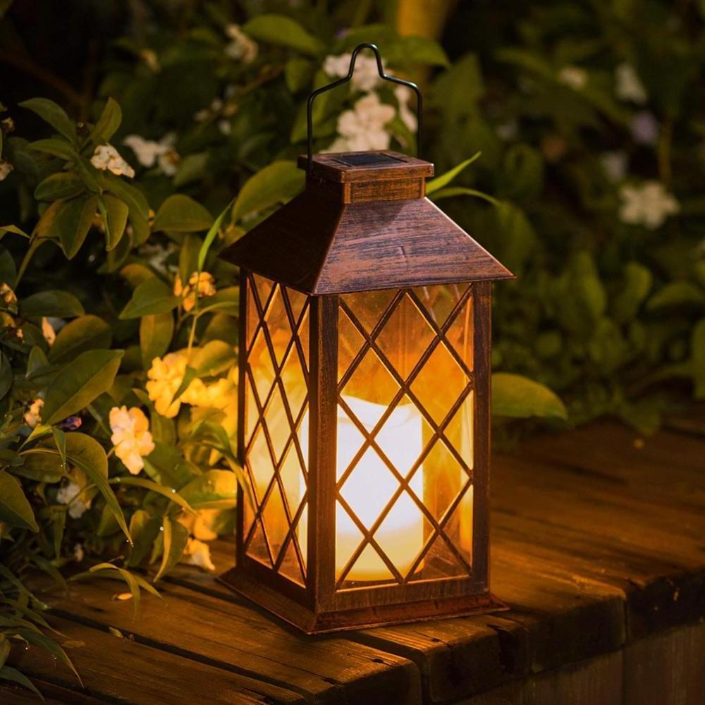 Outdoor Solar LED Flickering Flameless Candle Mission Lights Lantern