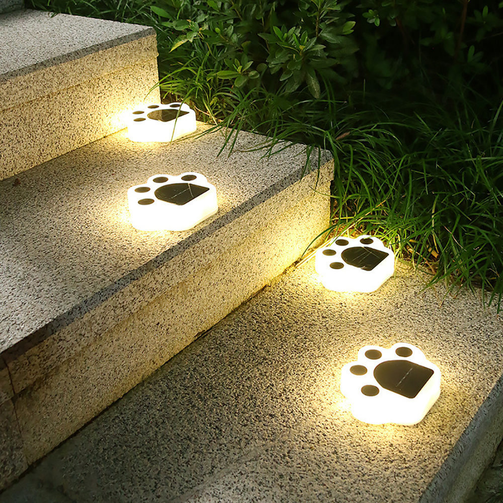 Solar Ground Lights Lovely Bear Paw Shape 4*LED Lights Outdoor Garden Landscape Light