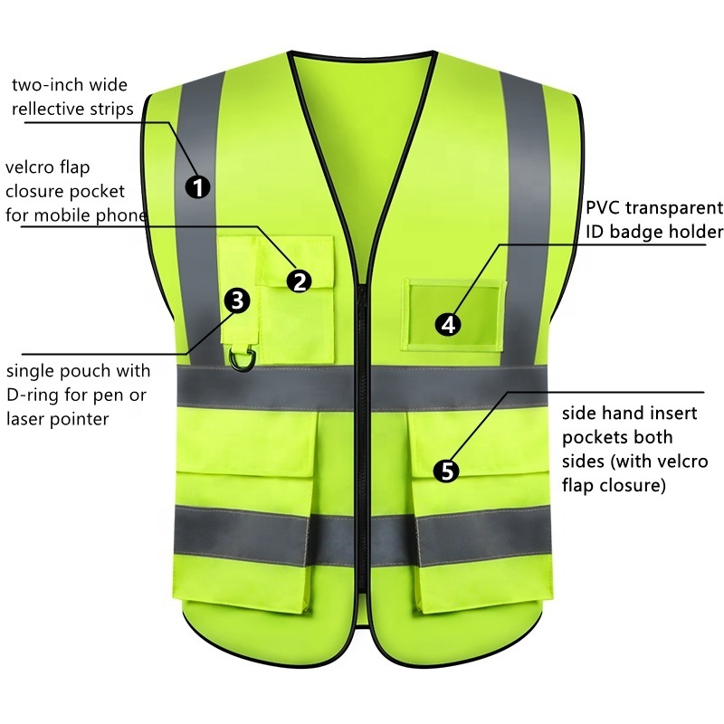 ANT5PPE High Visibility Safety Vest with Zipper Construction Reflective Vest mesh vest for Adults Work Traffic