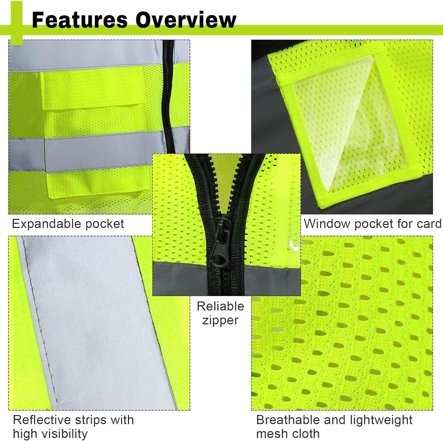 ANT5PPE High Visibility Safety Vest with Zipper Construction Reflective Vest mesh vest for Adults Work Traffic