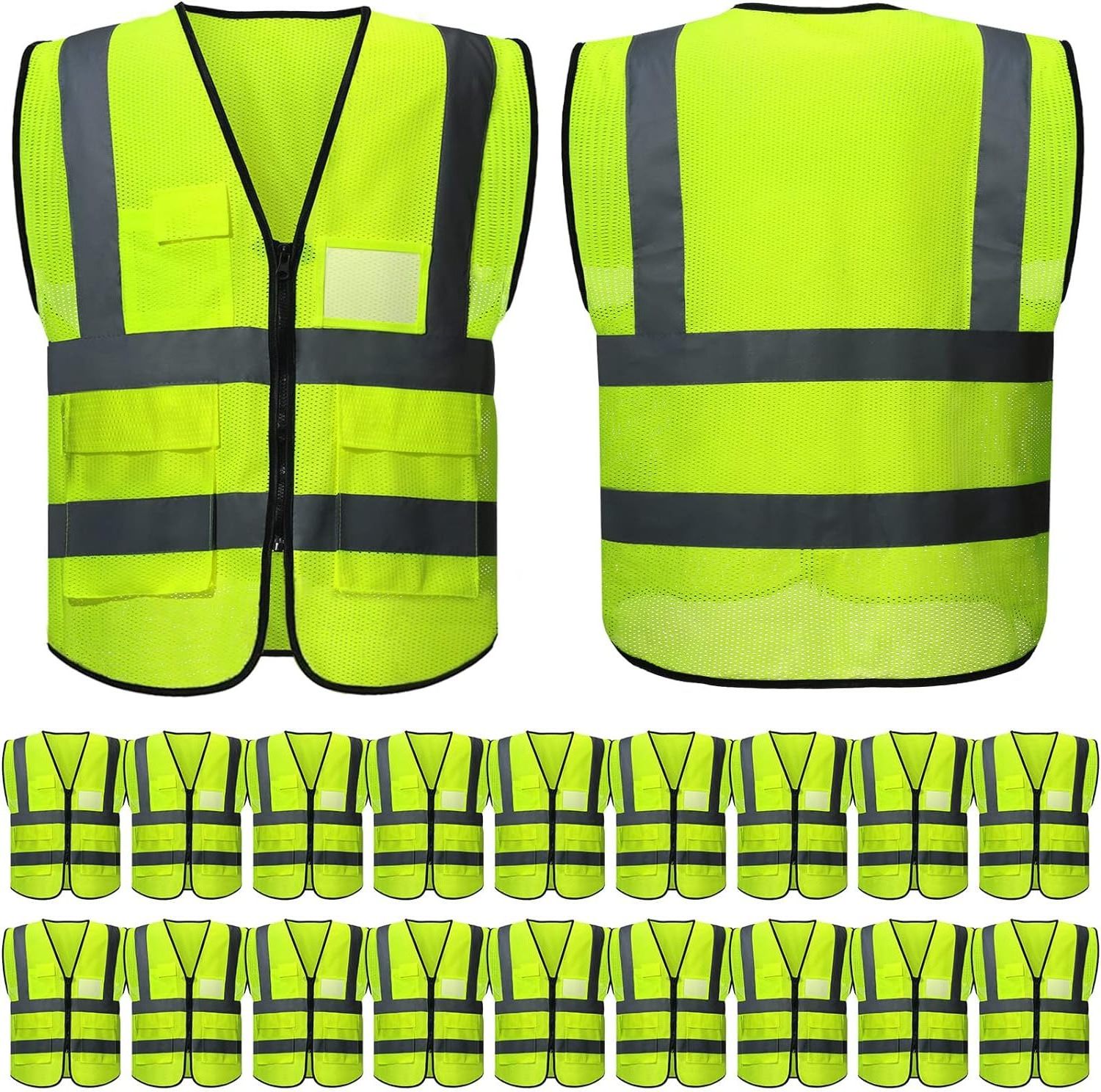 ANT5PPE High Visibility Safety Vest with Zipper Construction Reflective Vest mesh vest for Adults Work Traffic