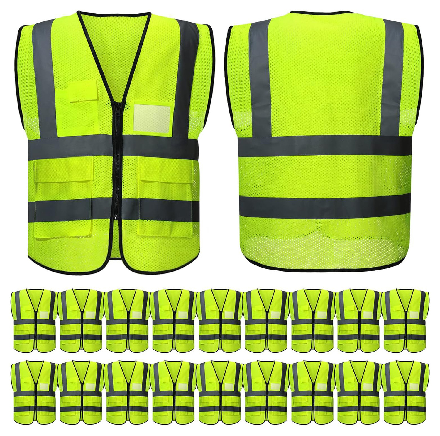 ANT5PPE High Visibility Reflective Safety Vest with Zipper Construction Customizable Logo for outdoor Work Traffic Mesh Vest