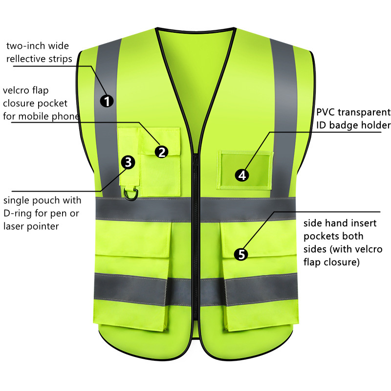 Ant5PPE  high -Viz Orange and Green Reflective Safety Vest with High Visibility Polyester Unisex Adult Suit