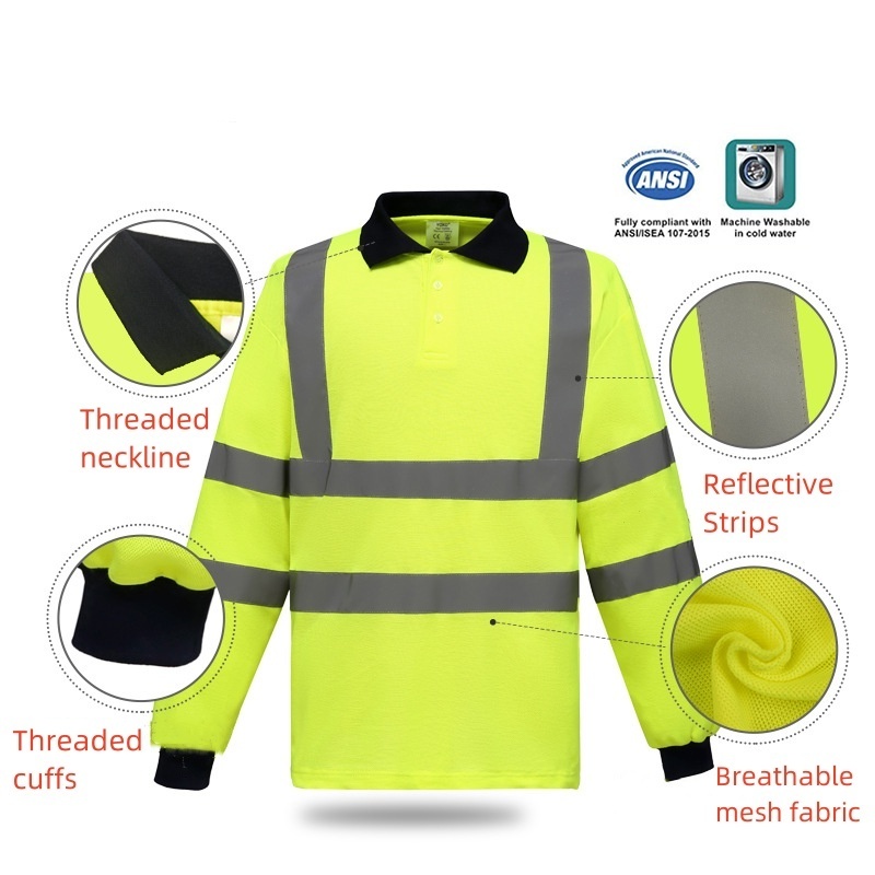 ANT5 Men's Lightweight Reflective Safety Construction Shirt Hi Vis Vest with Long Sleeve Yellow & Orange for Outdoor Work