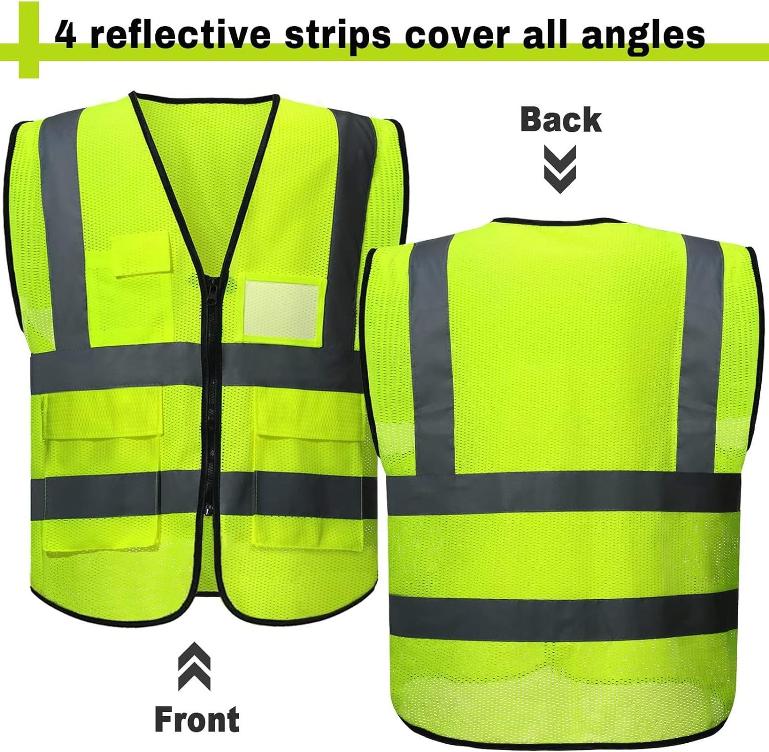 ANT5PPE High Visibility Reflective Safety Vest with Zipper Construction Customizable Logo for outdoor Work Traffic Mesh Vest