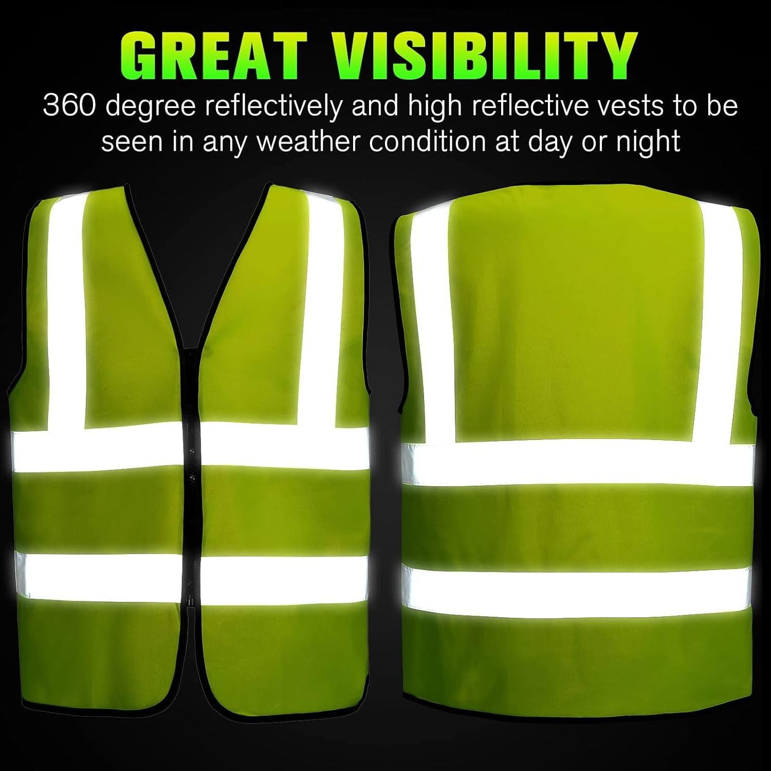 ANT5PPE High Visibility Safety Vest with Zipper Construction Reflective Vest Black Wrap for Adults Work Traffic Surveyor