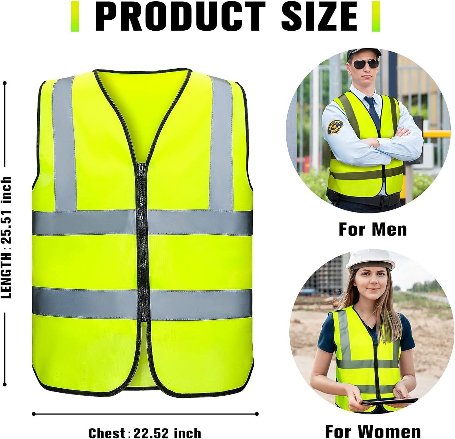 ANT5PPE High Visibility Safety Vest with Zipper Construction Reflective Vest Black Wrap for Adults Work Traffic Surveyor