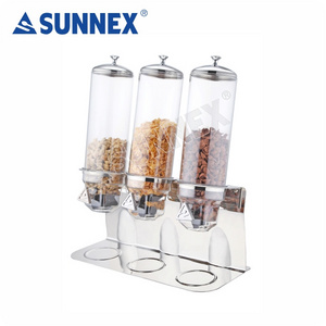 Sunnex Wholesale Bufffet Equipment 4ltr x 3 Stainless Steel Cereal Dispenser and Dry Food Dispenser