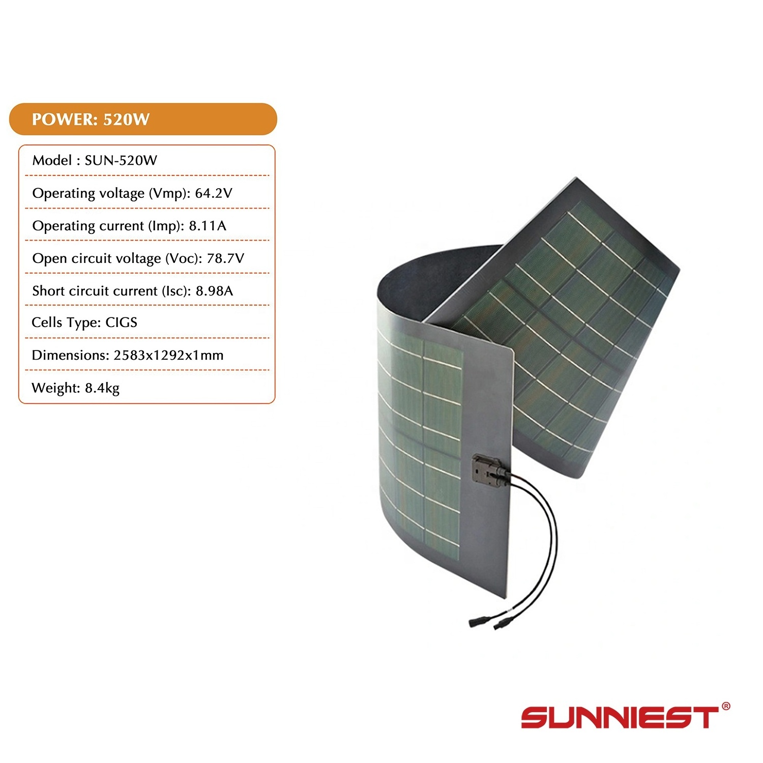 CIGS 70W-520W Flexible Thin Film Solar Panel CIGS Flexible 500W Roll Up Solar Panel for Caravans RV Roof Boat Trailer