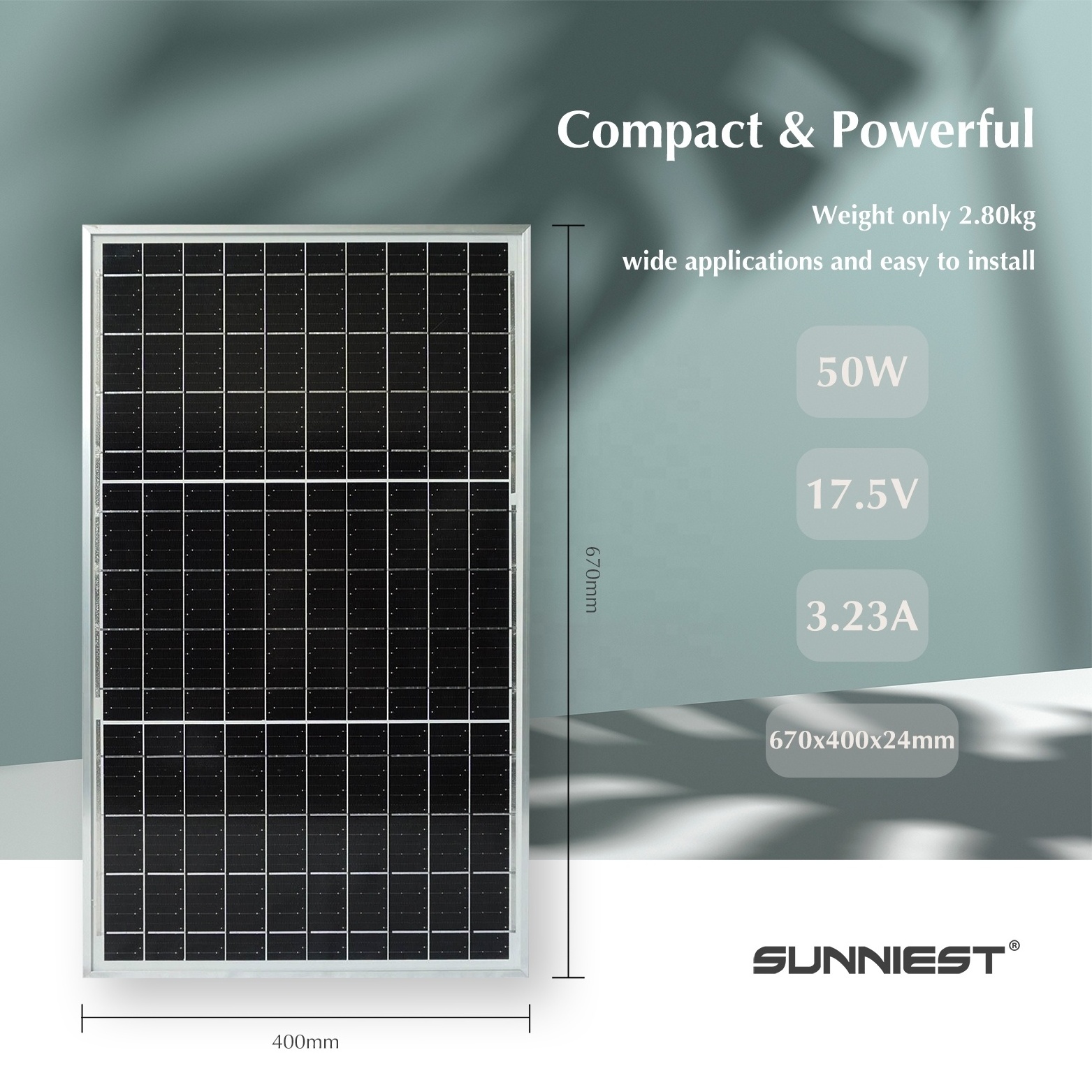 Sunniest Hot Sale 50W Mini Portable Small Solar Panel Charger For Camping Mobile Phone Garden LIght Outdoor DC Fan