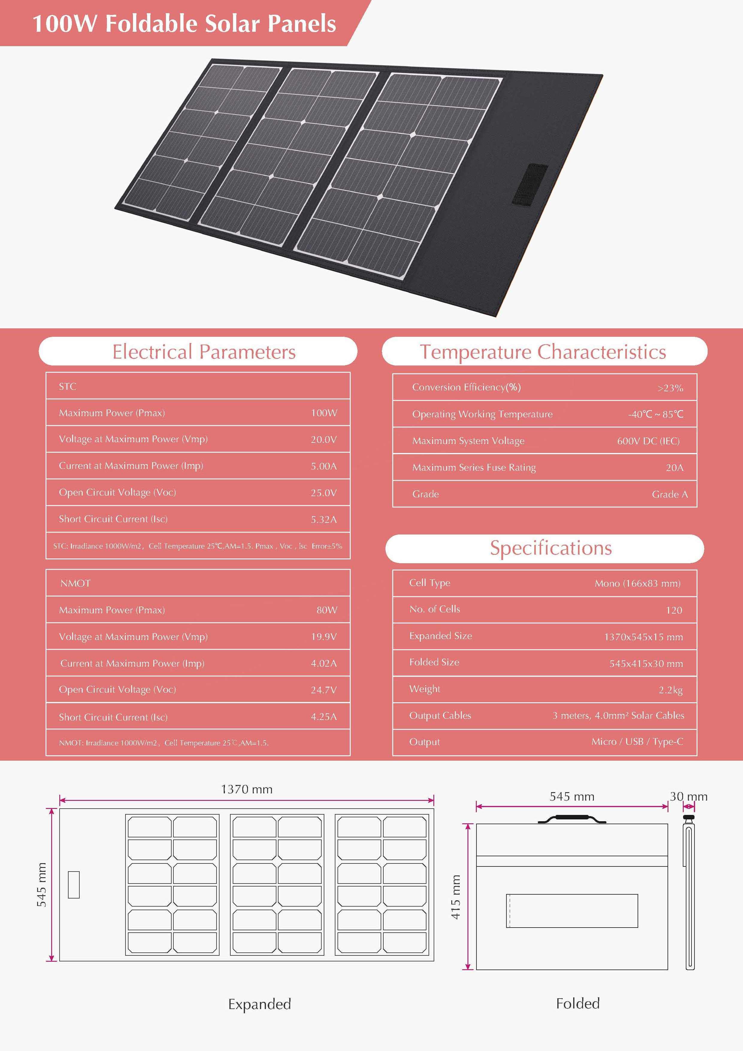 100W 160W 200W 250W 300W 400W 500W Monocrystalline Foldable Camping Solar Panel Charger With 23% Efficiency