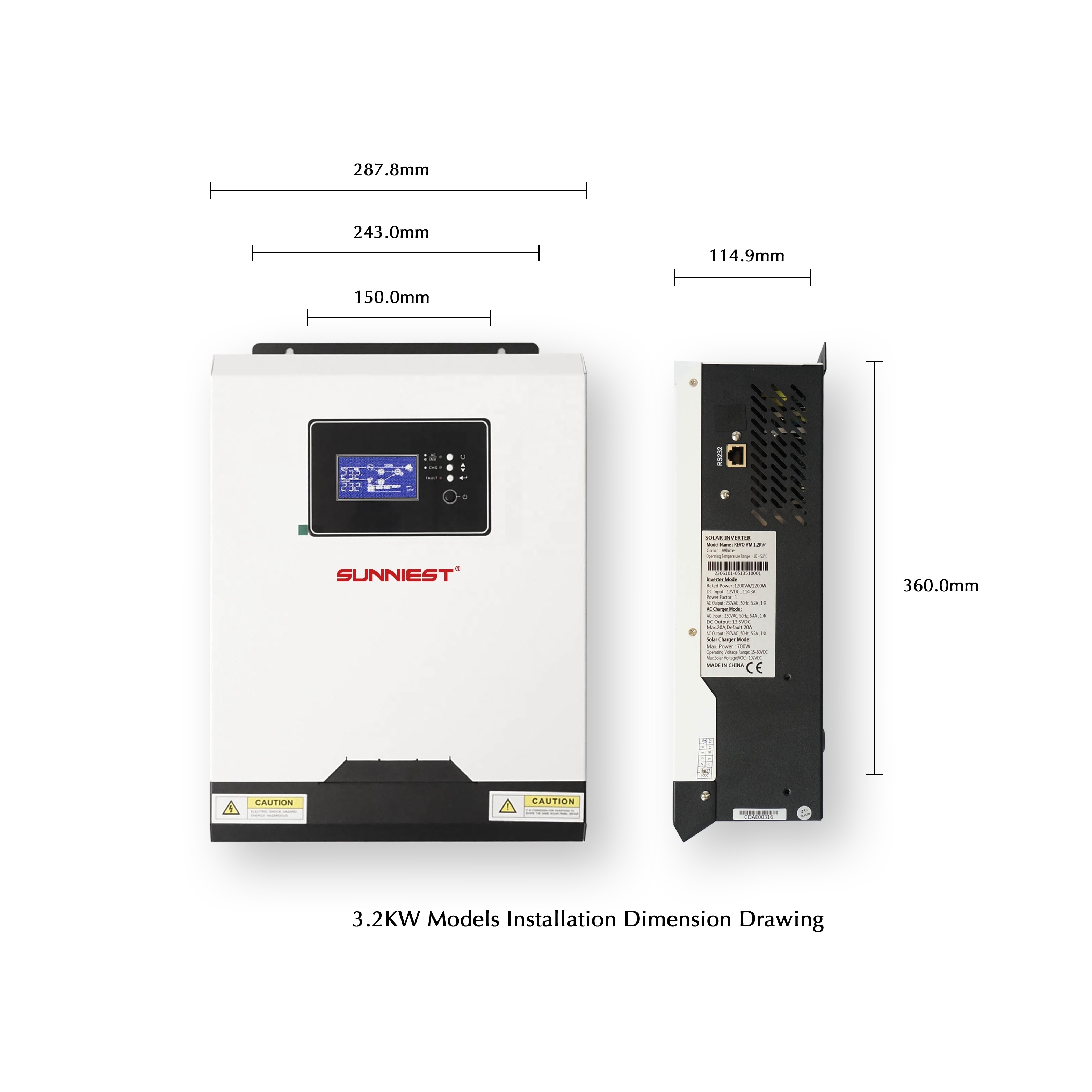 Factory Pure Sine Wave 1.2KW 2.2KW 3.2KW 50Hz/60Hz Auto sensing MPPT PV Input 220VAC 48V Single Phase Hybrid Solar Inverter