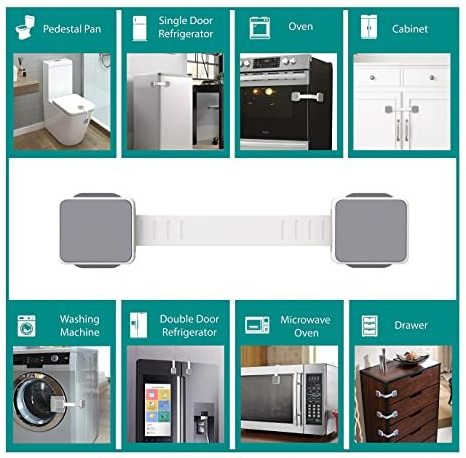 SUNNUO Child Safety Strap Locks for Fridge, Drawers, Oven, Cabinets, Toilet, Dishwasher, Double Lock Structure