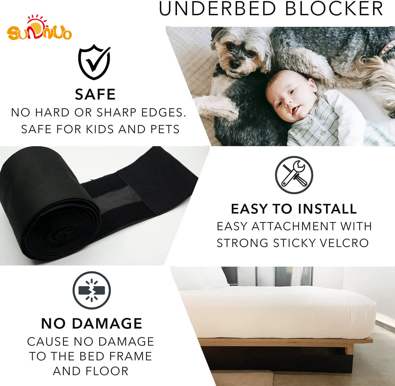 SUNNUO 13FT Under Bed Blocker for Pets  Under The Bed Blocker Keeps Out Toys, Pet Dogs and Cats Bed Blocker Bumper