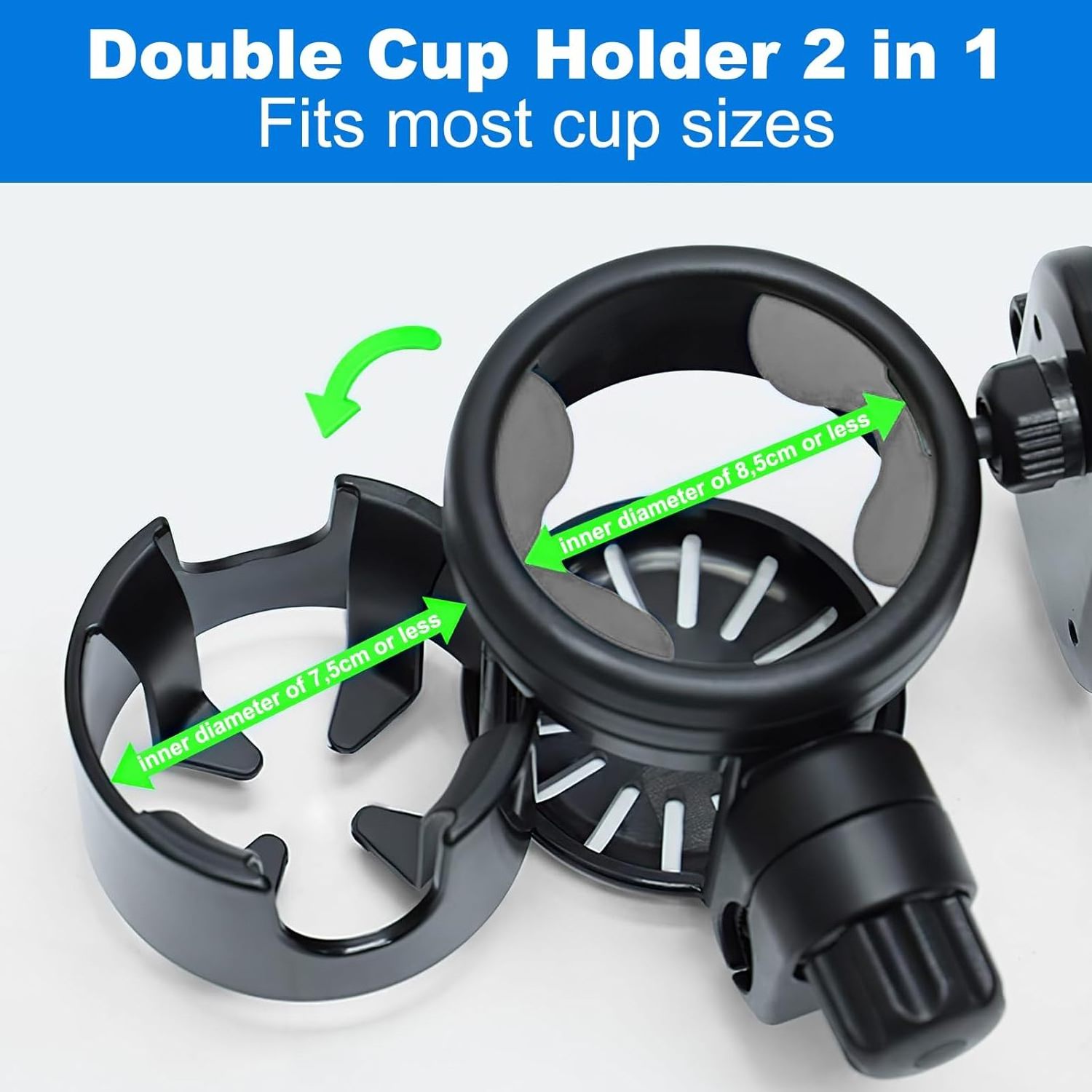 SUNNUO 3 IN 1 Cup Holder with Phone Holder, Coffee Holder for Trolleys, Pushchairs