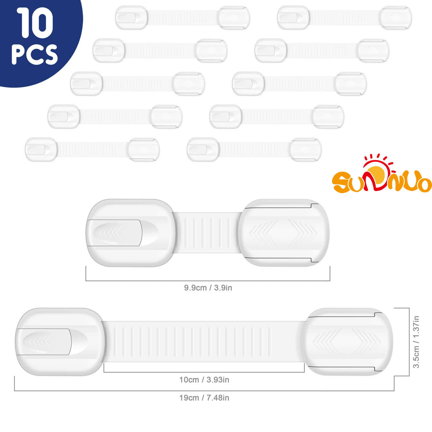 SUNNUO White Drawer Lock for Baby and Children for Doors Cupboards with 3M Adhesive Child Lock for Cabinet and Drawers