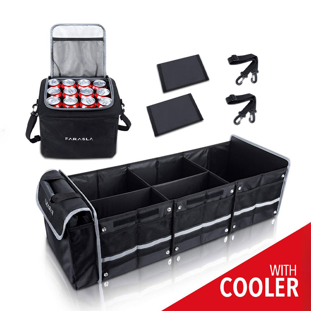 SUNNUO Portable Car Boot Organizer With Cooler Camping Stackable Car Storage Trunk Car Organizer