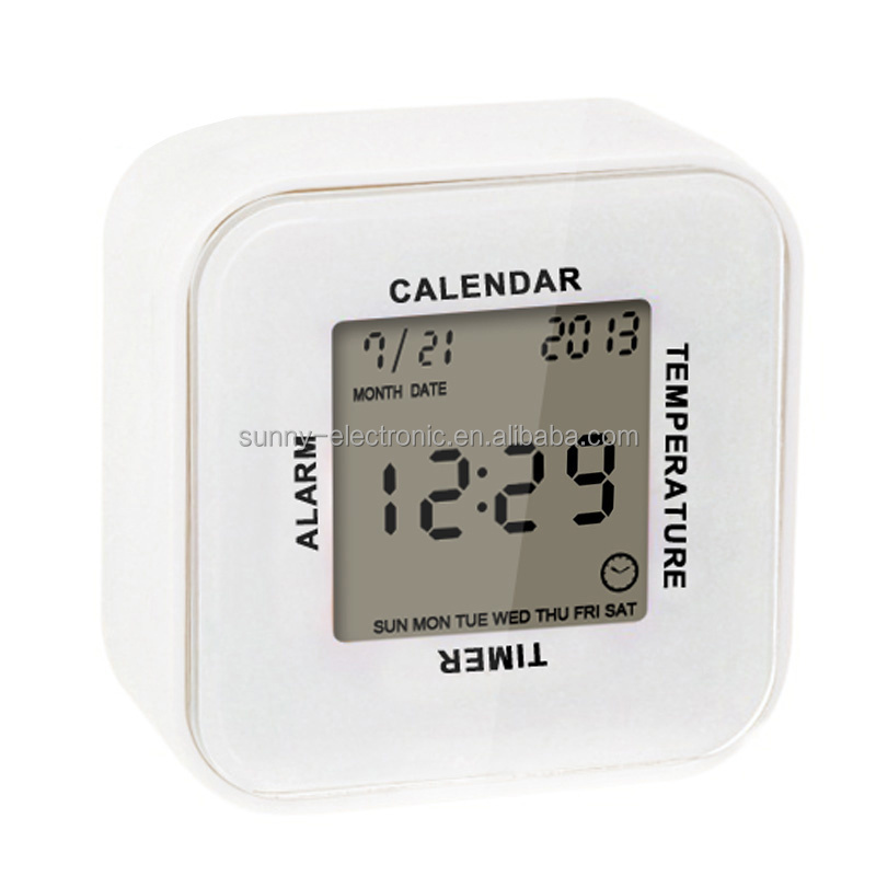 Sunny Fanny Electronic Cube Table Alarm 4 Sided Digital Clock Digital LCD with Two Color LED Back Light ABS