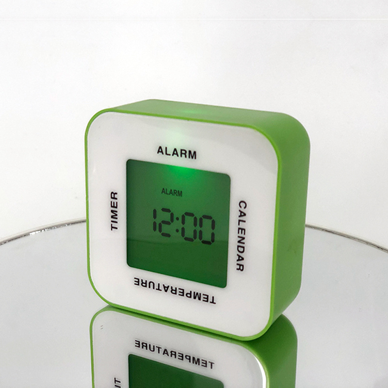 Sunny Fanny Electronic Cube Table Alarm 4 Sided Digital Clock Digital LCD with Two Color LED Back Light ABS