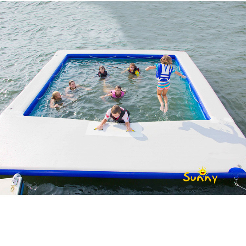 Inflatable Raft Platform Island Water Floating Dock Boat Sea Pool Inflatable Sea Pool With Anti Jellyfish Net